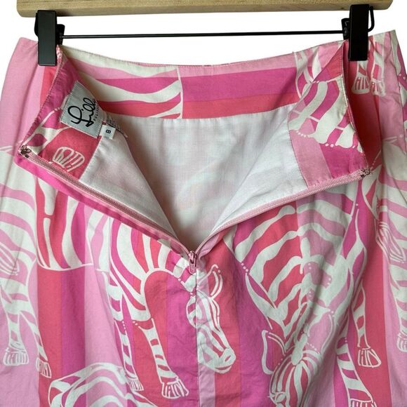 Lilly Pulitzer Skirt Size 8 Pink Zebra Animal Print A-Line Cotton Summer Preppy - Picture 4 of 10
